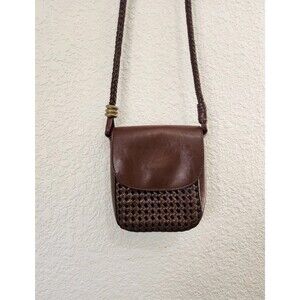 Coletta Genuine Leather Brown Woven Leather Shoulder Bag Purse Vintage Boho